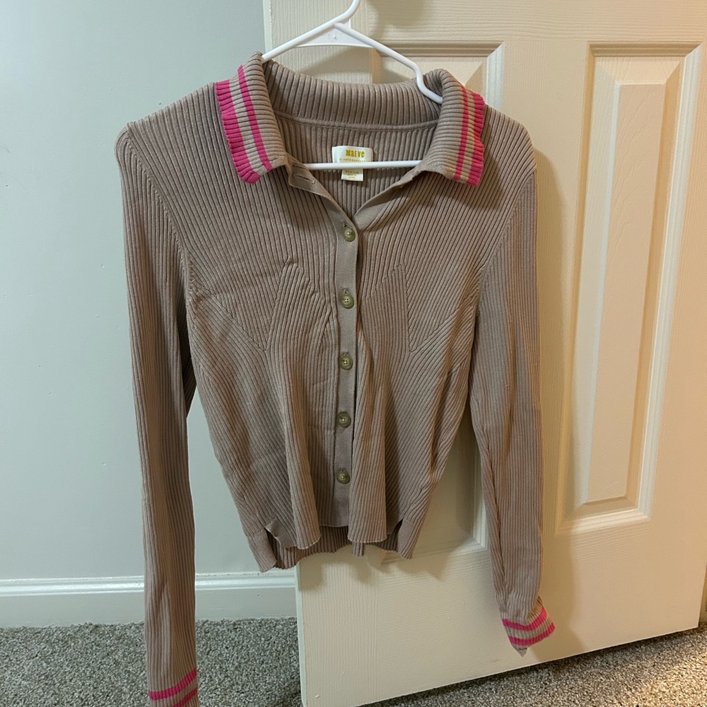 Maeve Striped Collar Button-Up Cardigan